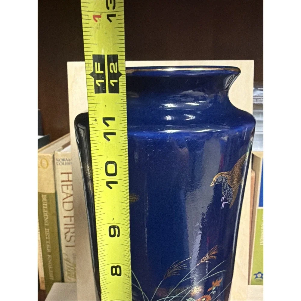 Vintage Japanese‎ Decorative Floral Vase 12 Inch Cobalt Blue